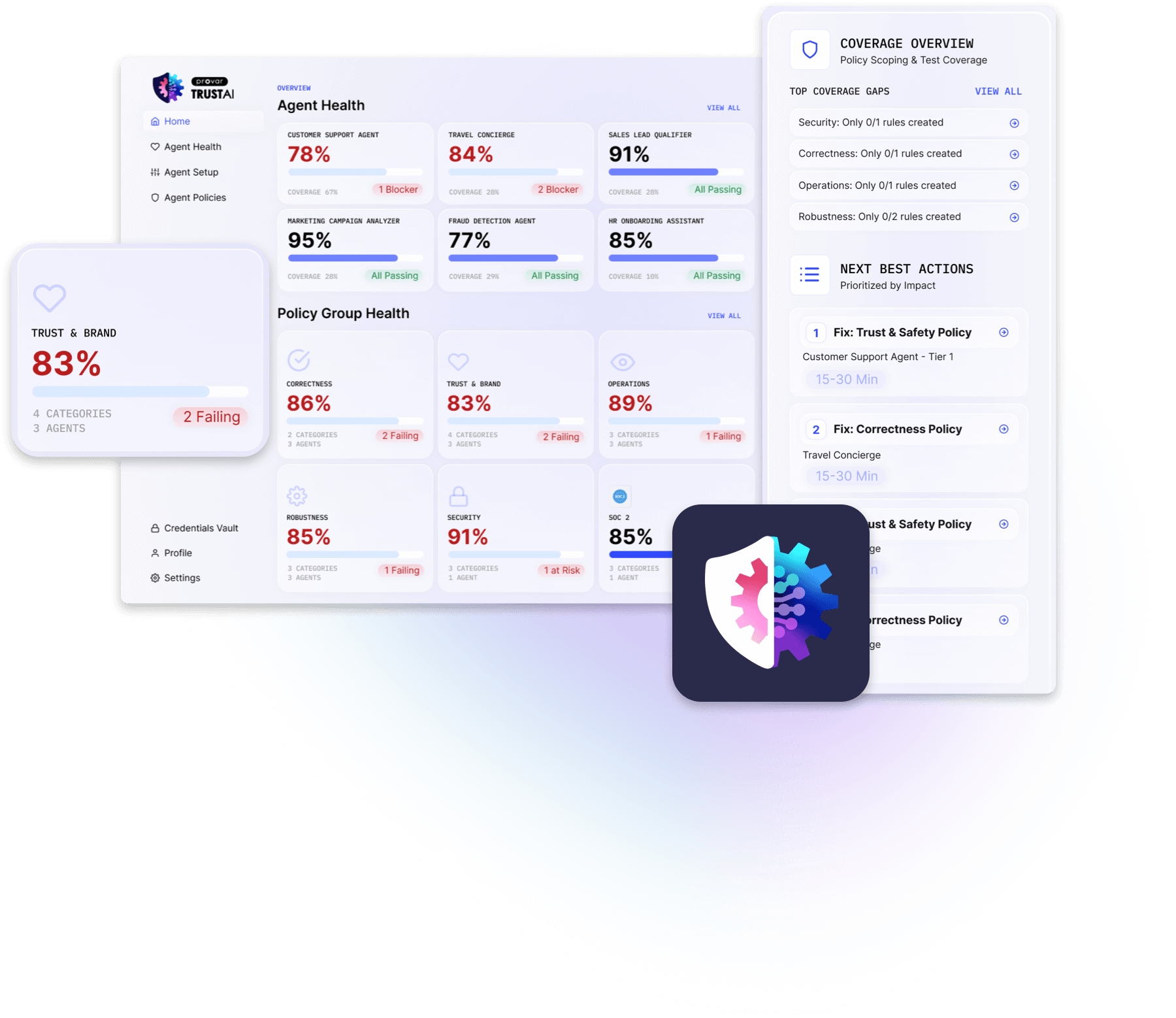 An interface of the Provar TrustAI dashboard,