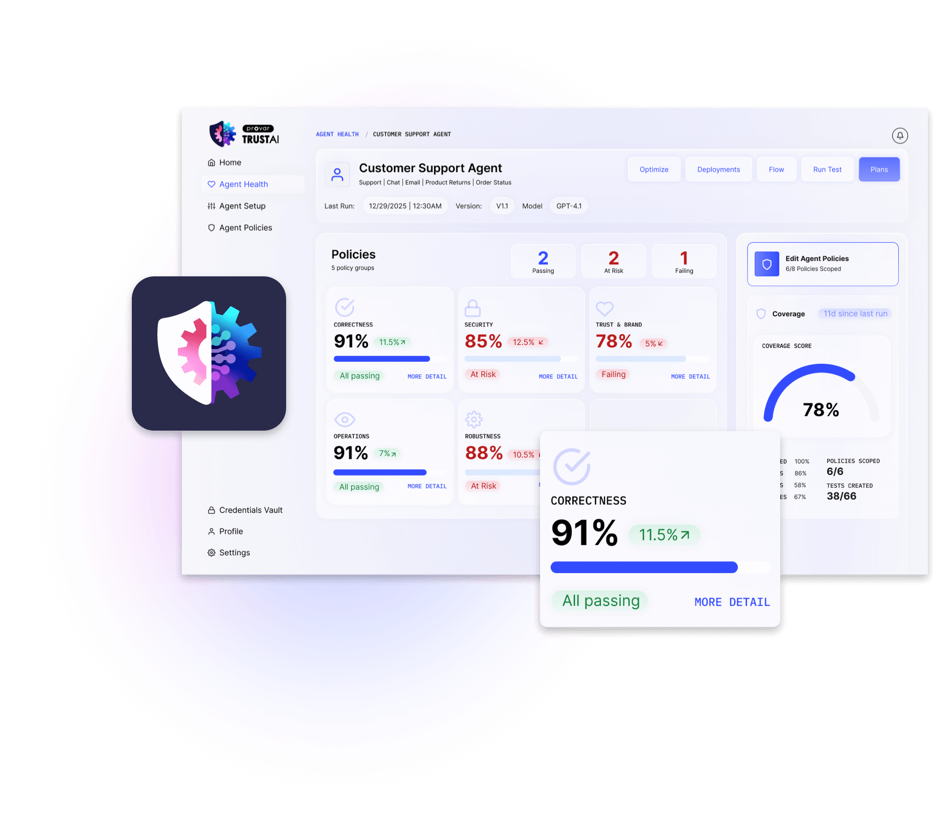 An interface of the Provar TrustAI dashboard,