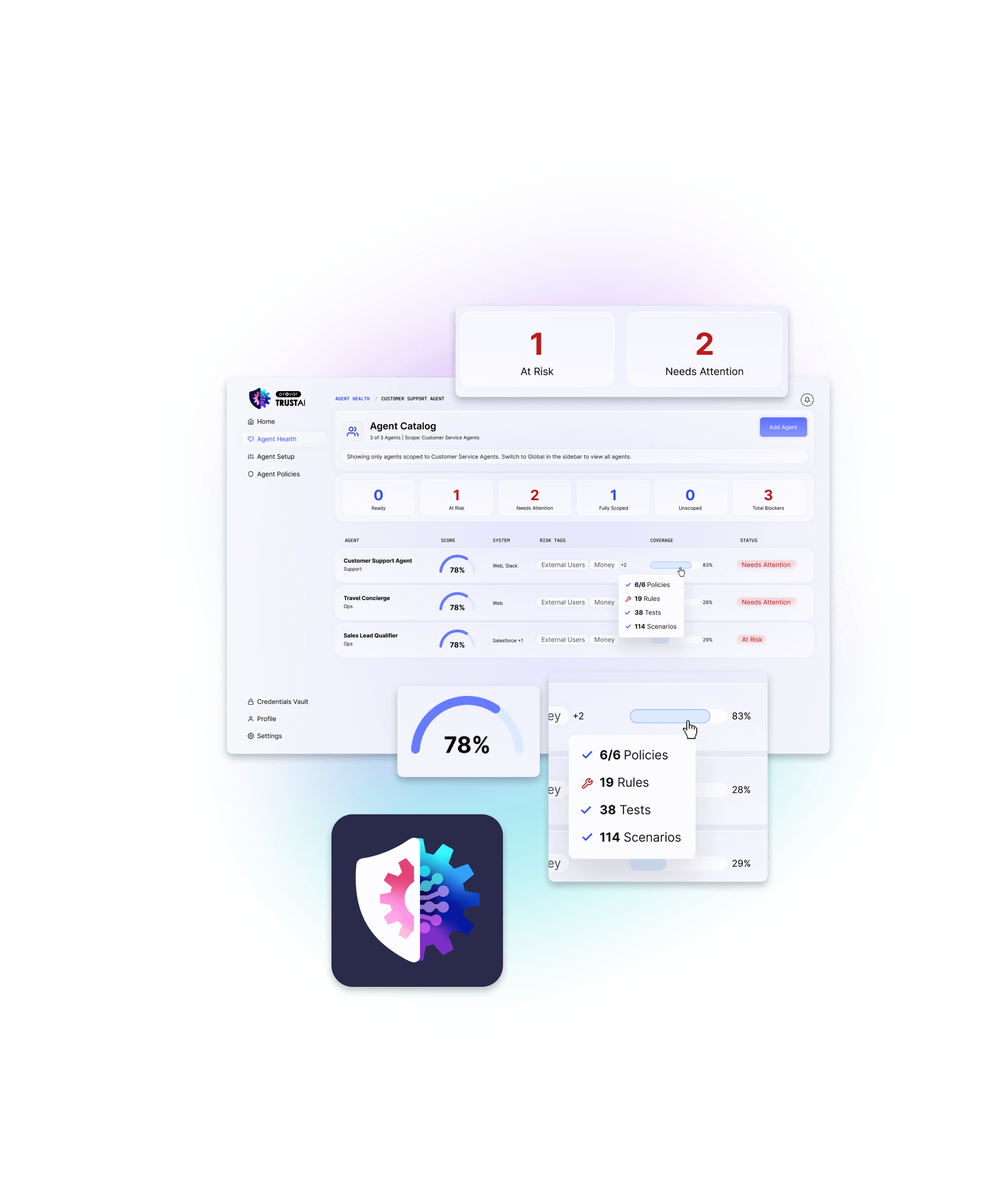 An interface of the Provar TrustAI dashboard,