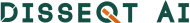 The DISSEQT AI logo features bold green typography with a stylized orange magnifying glass integrated into the letter “Q,” symbolizing analysis and intelligent insight.